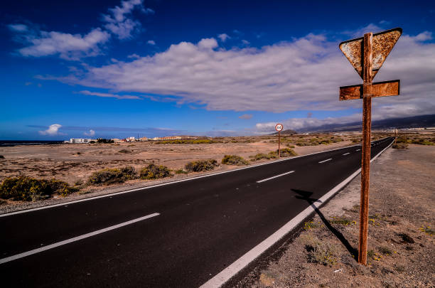 A road with a sign on the side that says \