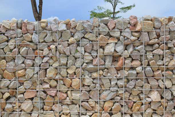 istock Stone wall with steel bar for background. 2150697590