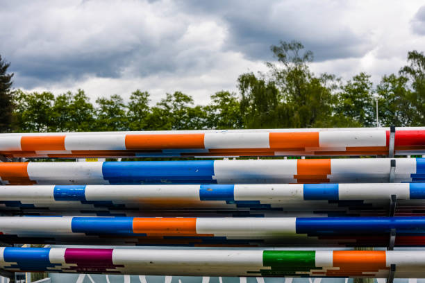 Bars for horse obstacles for an equestrian competition.