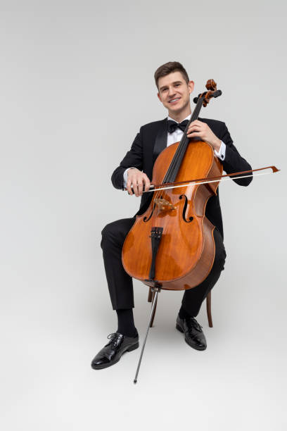 istock Man artist wearing tuxedo playing contrabass 2150705030