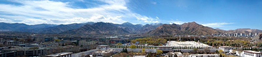bird view of the city of Lhasa, seen from Potala Palace
