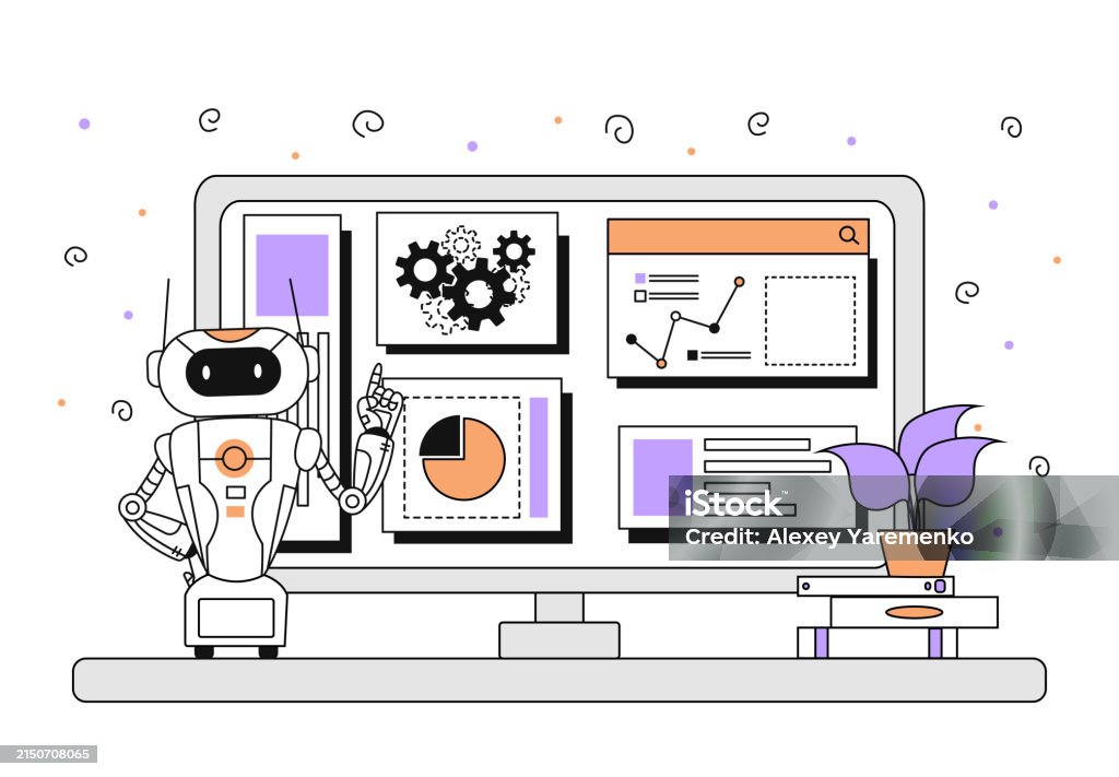 Robot And Computer Vector Simple Stock Illustration - Download Image ...