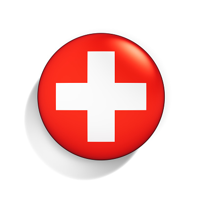 Badge with Flag of Switzerland isolated on the white background