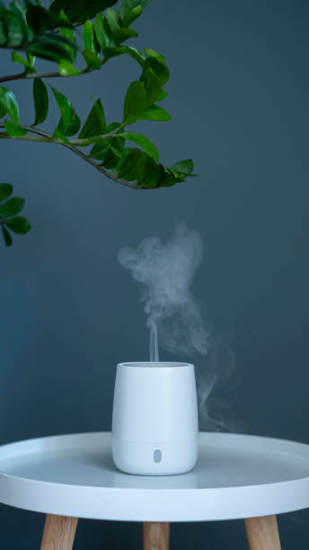 istock Aromatherapy diffuser for the room stands on the table.
White mini air humidifier for home with essential oil 2150715338