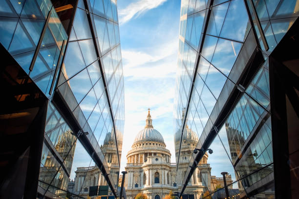 The St Paul Cathedral The St Paul Cathedral viewed from the City of London city of london flag stock pictures, royalty-free photos & images