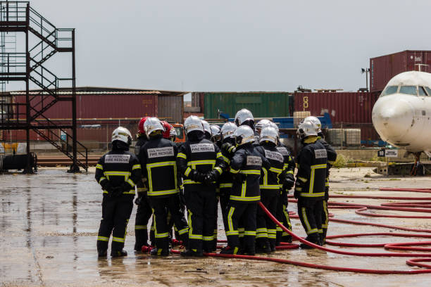 HAL FAR, MALTA - APRIL 28th, 2024 Some firefighters preparing for the display at the open weekend of the civil protection department at Hal Far Station.