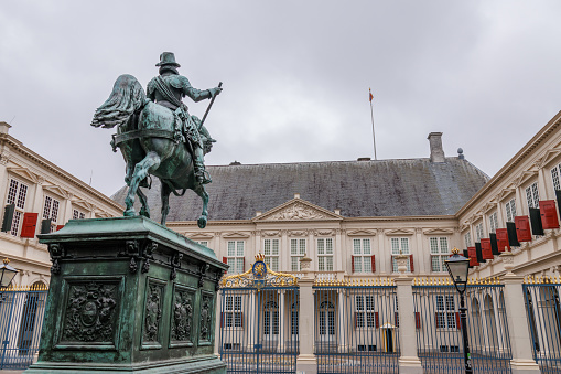 Decorated gates of Palace of Justice (French: Palais de Justice, Paris) entrance. PARIS - 29 APRIL,2019