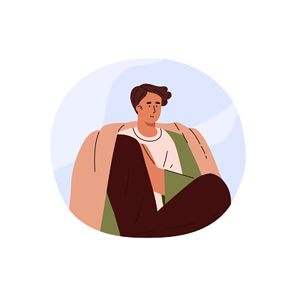A moment of relaxation. This vector illustration depicts a contented person seated comfortably with a blanket, enjoying the simplicity of a peaceful moment.
