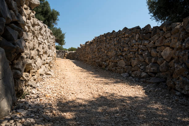 istock Ground road between walls made of stone 2150727248