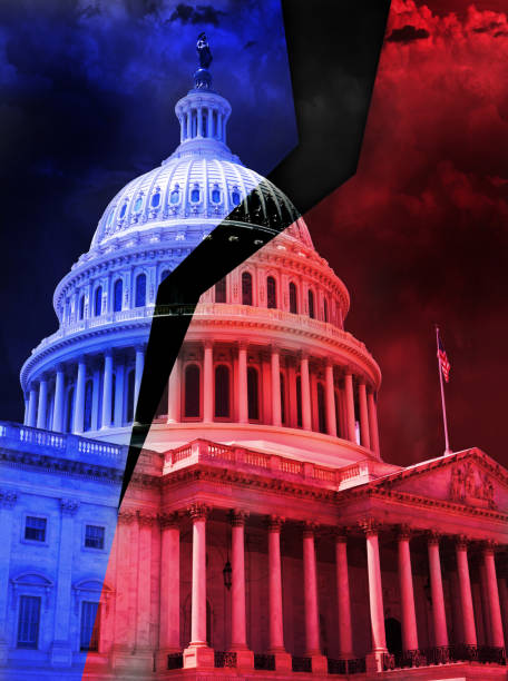 istock United States Congress split into red and blue with dark storm clouds 2150729368