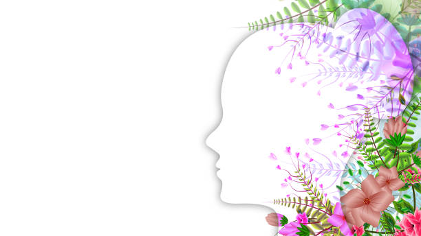 istock decorated women face on white background. copy space for mother's day and women's day greetings. girl face icon decorated with colorful flowers. 2150731519