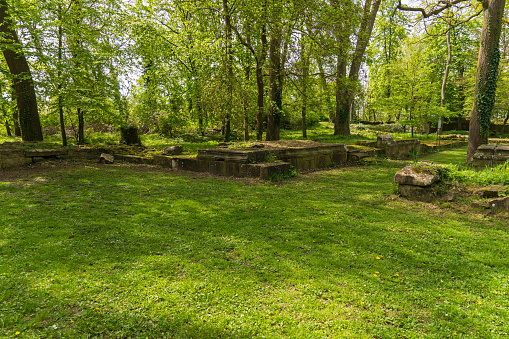 Disibodenberg, Germany, April 2024:  Ruins of the Monastery Disibodenberg, where Hildegard von Bingen has lived.