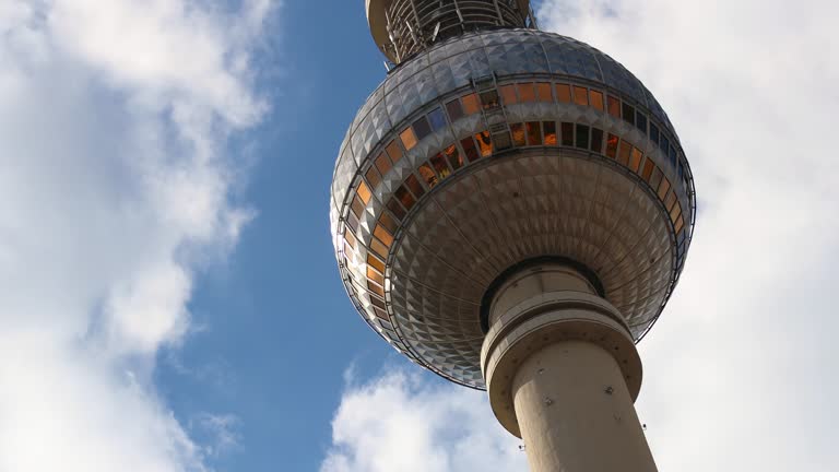 the berlin tv tower in front of a cloudscape 4k 25fps video