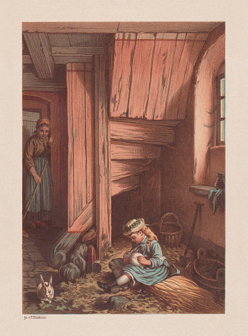 The granddaughter visiting her grandmother in the country. Chromolithograph, published in 1879.