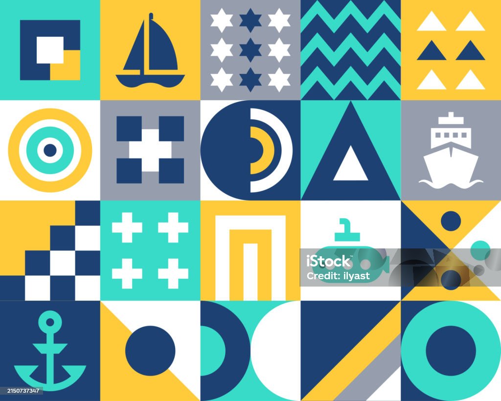 Vessels Pattern Geometric Pattern Design For Sailing Shipping Stock Illustration ...