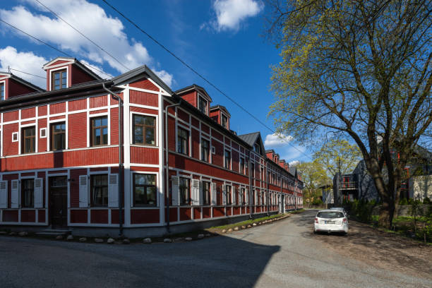 Orebro, Sweden - August 6, 2012: Typical red houses in open air museum Wadkoping - Orebro, Sweden.