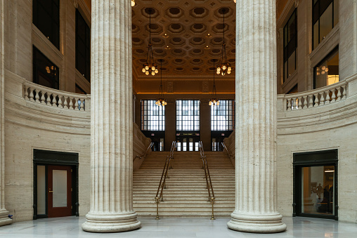 Chicago, Illinois - United States - April 24th, 2024: Interior of the historic Union Station in Chicago, Illinois, USA.