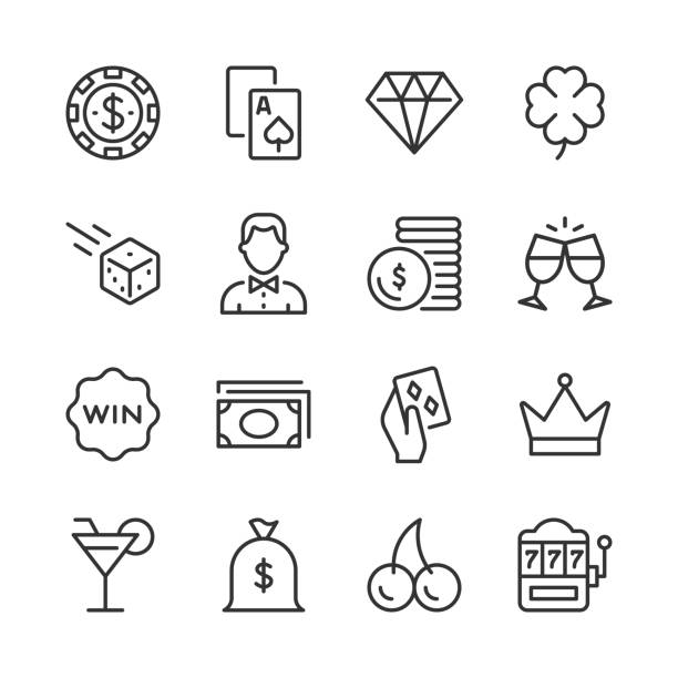 Casino Icons — Monoline Series Vector line icon set appropriate for web and print applications. Designed in 48 x 48 pixel square with 2px editable stroke. Pixel perfect. bar dice game stock illustrations
