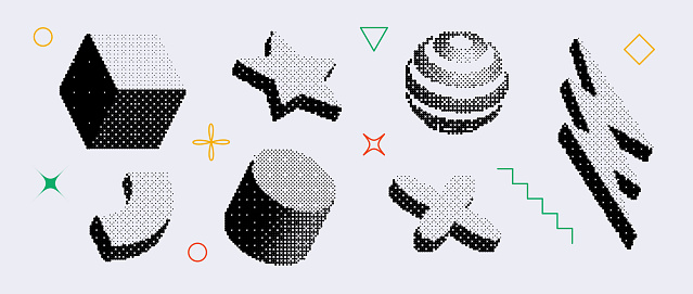 Bitmap Textured Shape Set Dither Halftone Geometric Object Collection ...