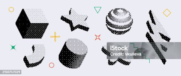 Cube Pattern Bitmap Bitmap Textured Shape Set Dither Halftone Geometric Object Collection ...