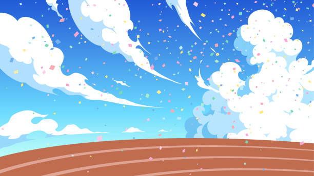 ilustraciones, imágenes clip art, dibujos animados e iconos de stock de sports day - estadio de atletismo