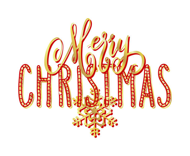 istock Handwritten Christmas greetings, modern festive calligraphy lettering in golden and red over white. Holiday season design element illustration. 2150751467