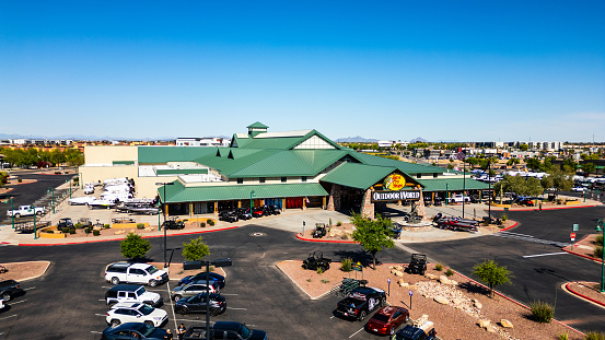 Glendale, AZ - April 7, 2024: Bass Pros Shops is a chain known for its large, wilderness-themed stores of fishing, hunting and outdoor gear.