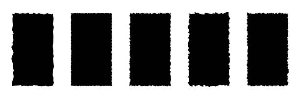 ilustrații de stoc cu set de bucăți de hârtie rupte. rame dreptunghiulare verticale grunge negre. foaie de hârtie ruptă vectorială pentru autocolant, colaj, banner. forme rupte, siluete izolate pe fond alb - la marginea