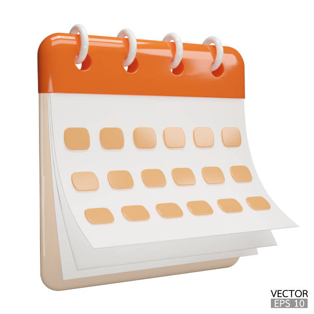 istock Calendar date 3d icon. Orange calendar with flipping pages and rings isolated on white background. Daily schedule planner. 2150764326