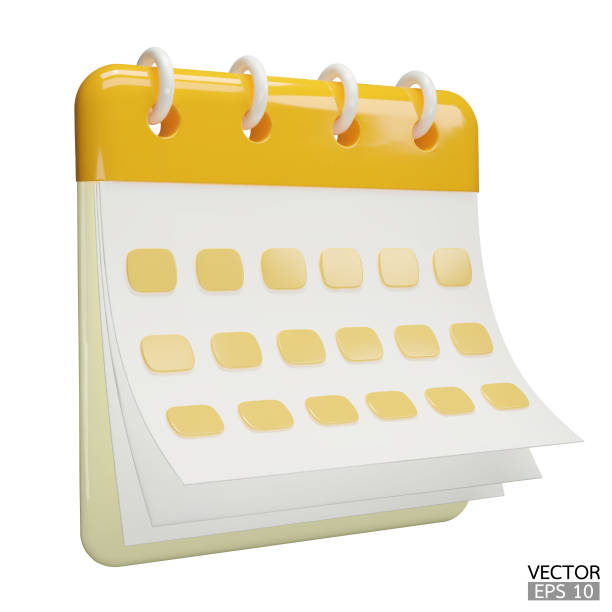 istock Calendar date 3d icon. Yellow calendar with flipping pages and rings isolated on white background. 2150764330