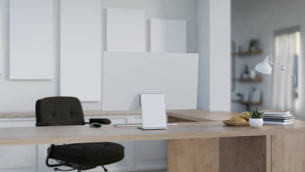 istock A back view image of a computer desk in a contemporary home office or private office. 2150765208