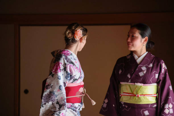 istock Foreign woman enjoying experience of dressed in Japanese kimono 2150765607
