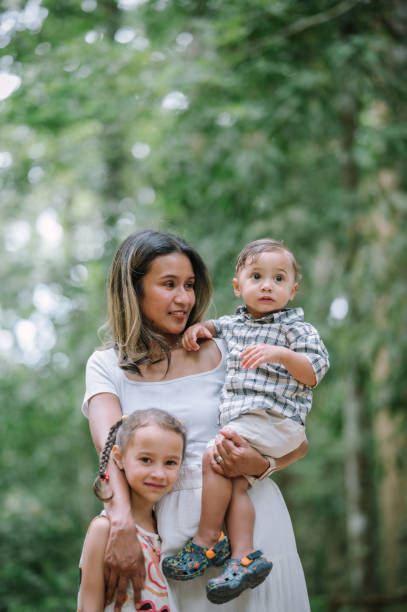 istock Modern Young mother with a small daughter enjoyg camp at park exploring nature 2150766292