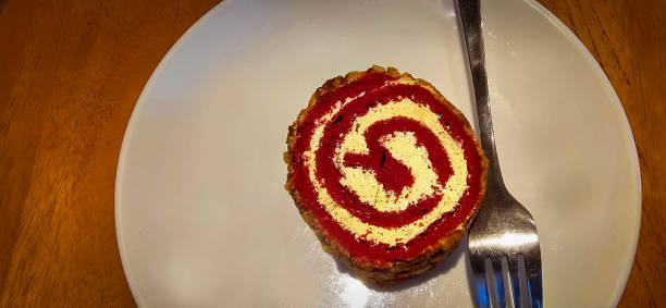 Red Velvet Roll Cake with candied peanuts shred topping for cooking content ideas