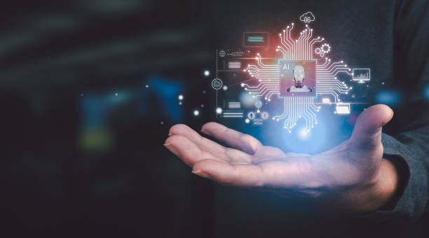 istock Businessman is showing concept of future technology and internet connection network with AI as controller. A graphic floated in the air on his hand. Data center network concept. 2150774063