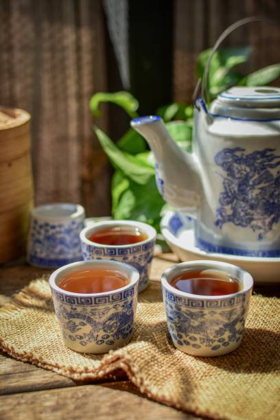 istock Asian traditional hot tea, morning light ,retro tea set 2150778529