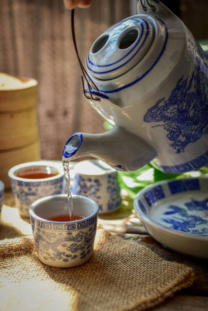 istock Asian traditional hot tea, morning light ,retro tea set 2150778539