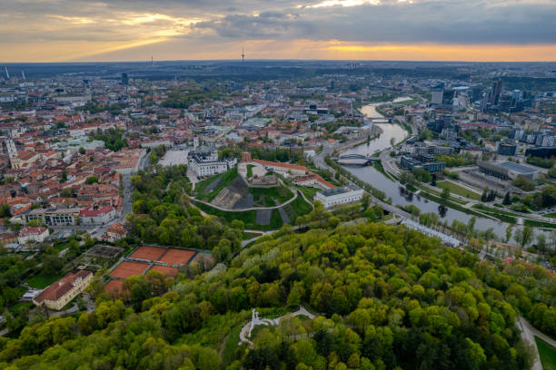 Aerial spring view of Vilnius old town, Lithuania