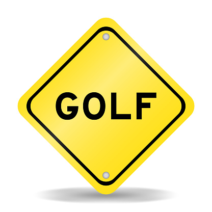 Yellow color transportation sign with word golf on white background