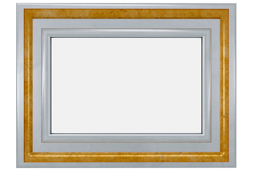 Gold and silver frame, golden and silver, with central empty space for the possible insertion of images or text. 3D illustration