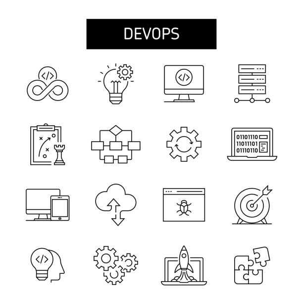 DevOps Line Icon Set. Coding, Developer, Programming, Internet, Technology, Software. DevOps Line Icon Set. Coding, Developer, Programming, Internet, Technology, Software. devops-icon stock illustrations