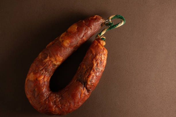 A close-up of a traditional Alentejo sausage, or \