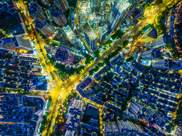 istock Modern city streets and buildings night view 2150789123