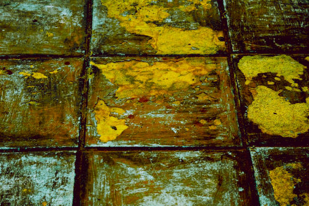 istock Dirty brown yellow checkered tiled abstract background wall,floor 2150789752