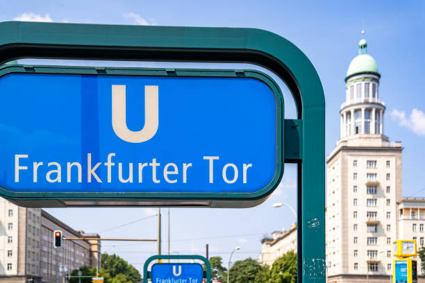 Berlin, Germany - April 27, 2024: View to the skyscrapers in the western downtown of Berlin with the sign of the undergroundstation Zoologischer Garten in the foreground.