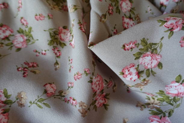 istock Crumpled grey rayon fabric with old-fashioned floral print 2150792207