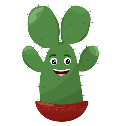 A cute cartoon cactus with big, googly eyes and a friendly smile