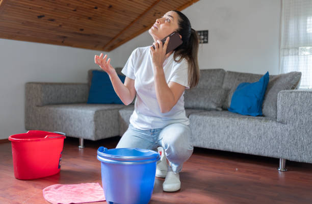 Woman Calling Insurance Assistance For Roof Leaking