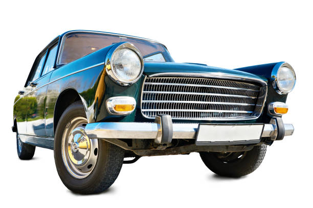 Close up details of Antique American Classic Cars create beautiful and colorful geometric designs.