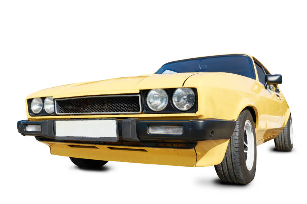 istock Vintage retro old yellow car isolated white 2150798325